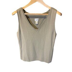 Chico's Olive Green Ribbed V Neck Sleeveless Tank Top SZ Large